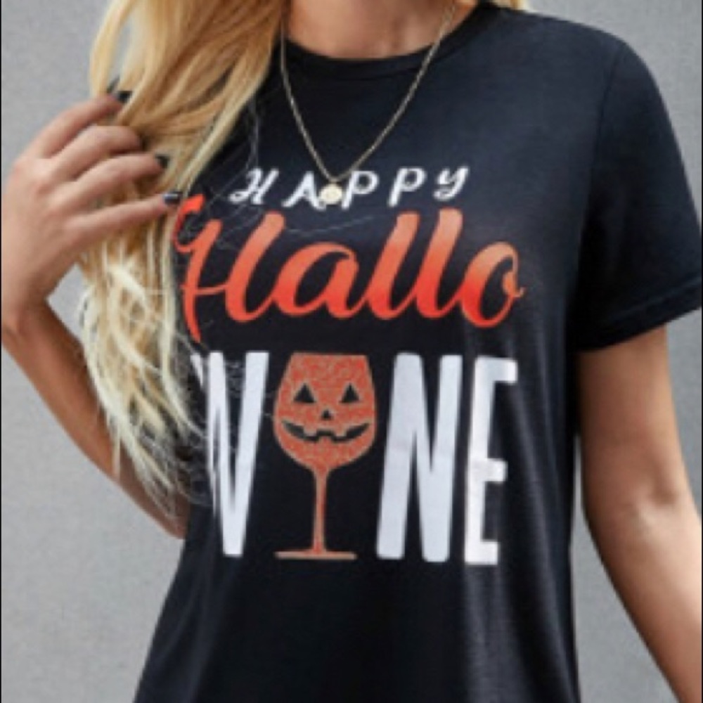 🎃HP🍷1 left•size large•HAPPY Hallo-WINE Black Tee - Picture 3 of 7